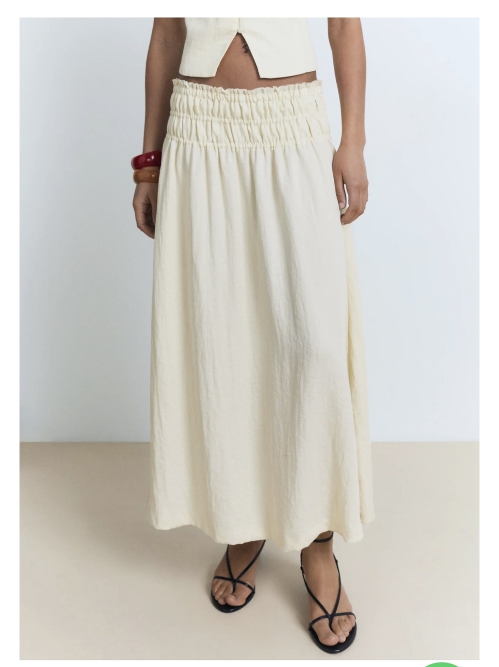 Mango Long Skirt Natural Ivory Small Medium "Perth" Paneled Skirt Linen Blend